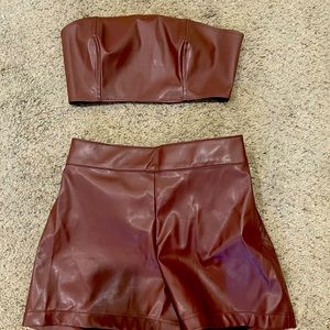 Leather burgundy brown hollister short and tube top set - size XS <3